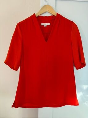 LK Bennett Bright Red V-Neck Short Sleeve Blouse